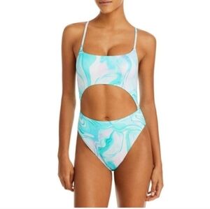 98$ AQUA SWIRL PRINT ONE PIECE SWIMSUIT